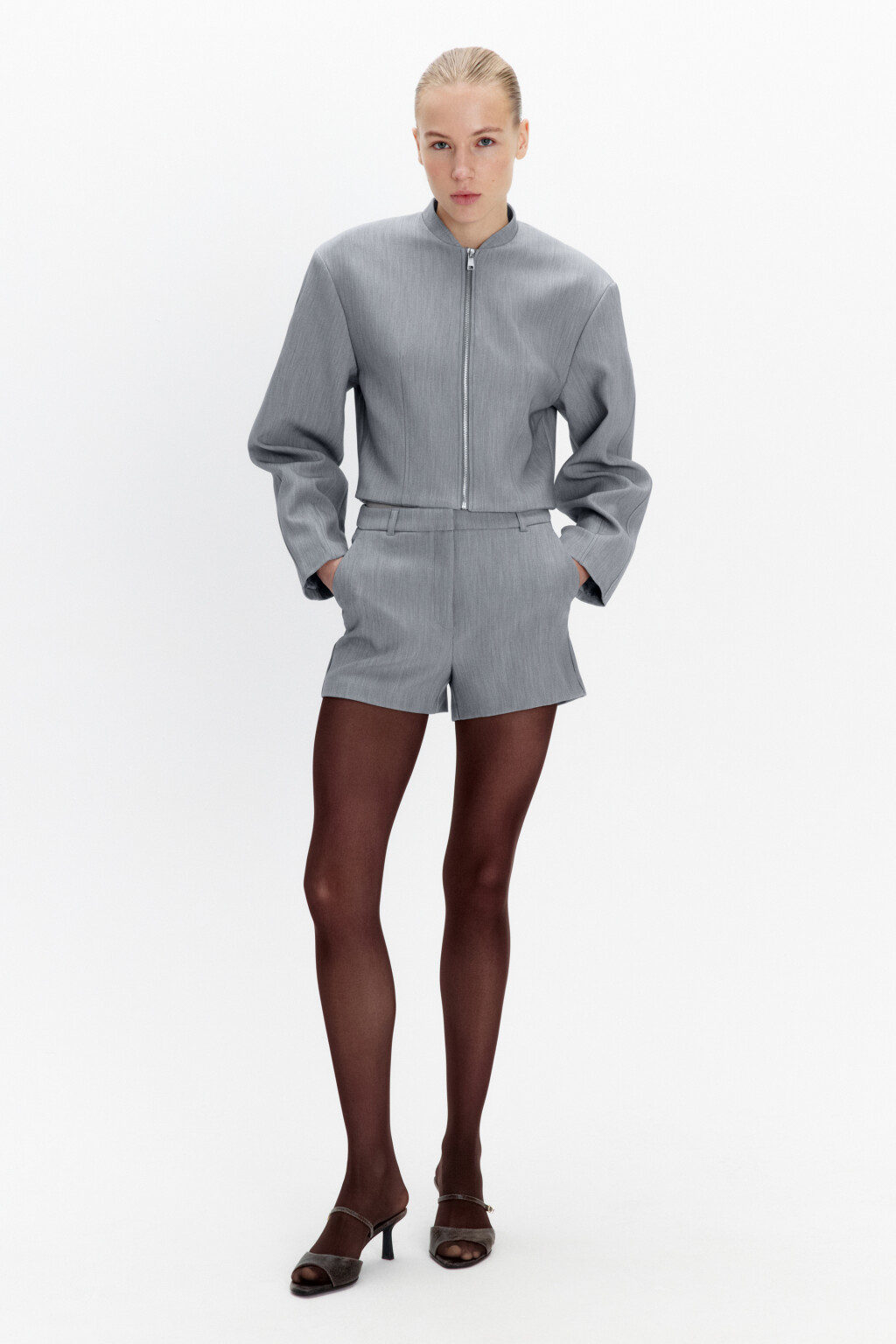 Жакет oversize укороченный на молнии - цвет серый - 4