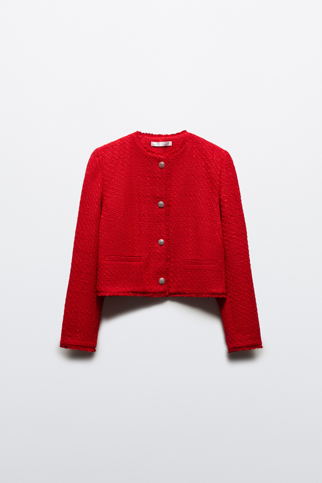 Жакет твидовый укороченный с бахромой - цвет красный - 9