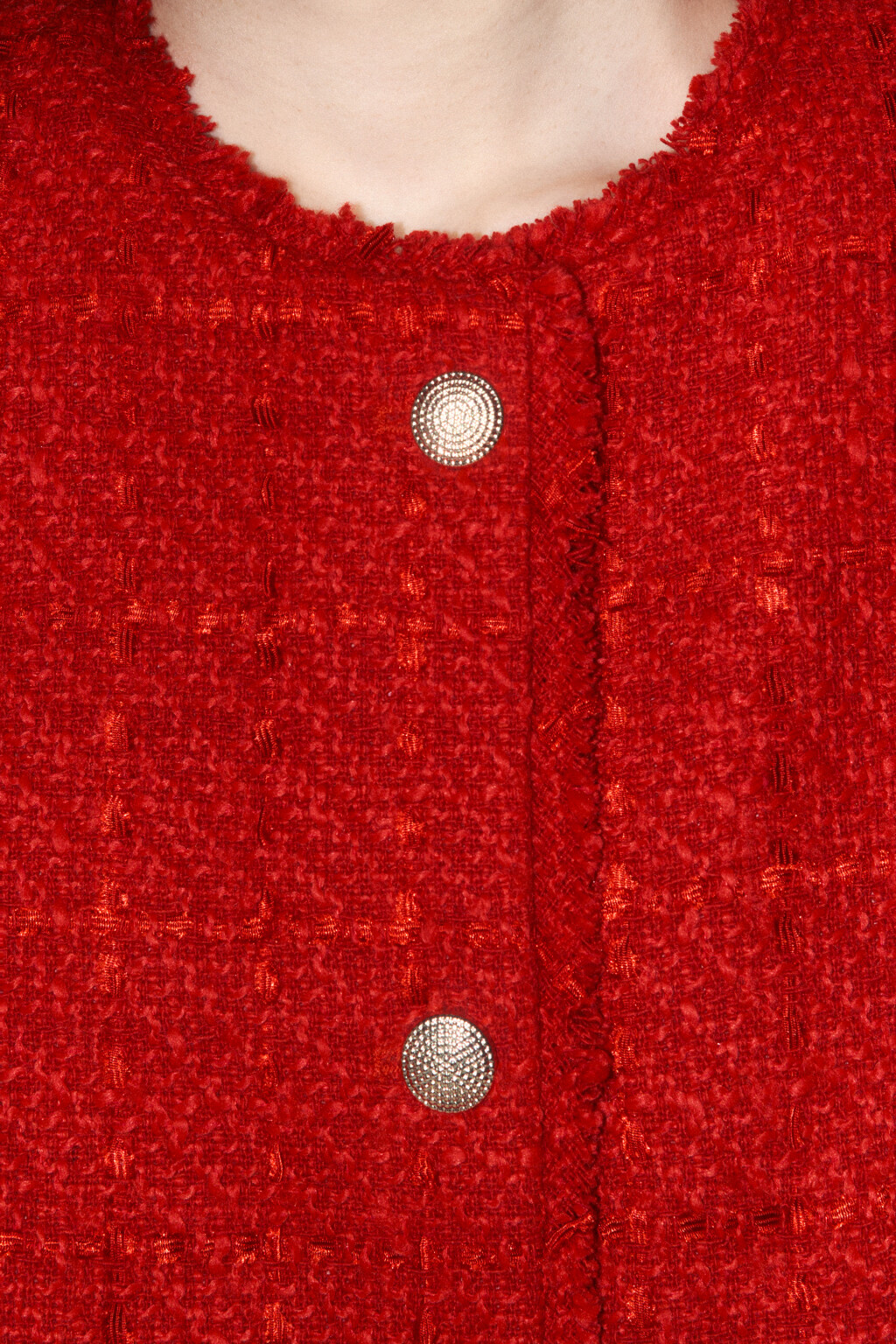 Жакет твидовый укороченный с бахромой - цвет красный - 7