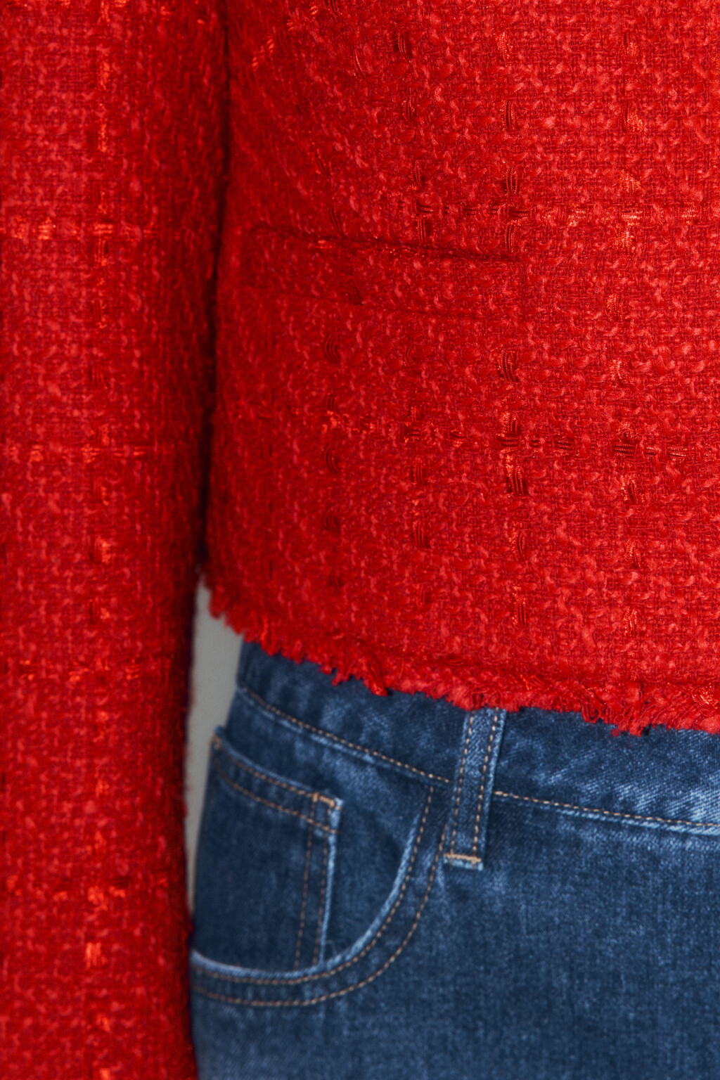 Жакет твидовый укороченный с бахромой - цвет красный - 8