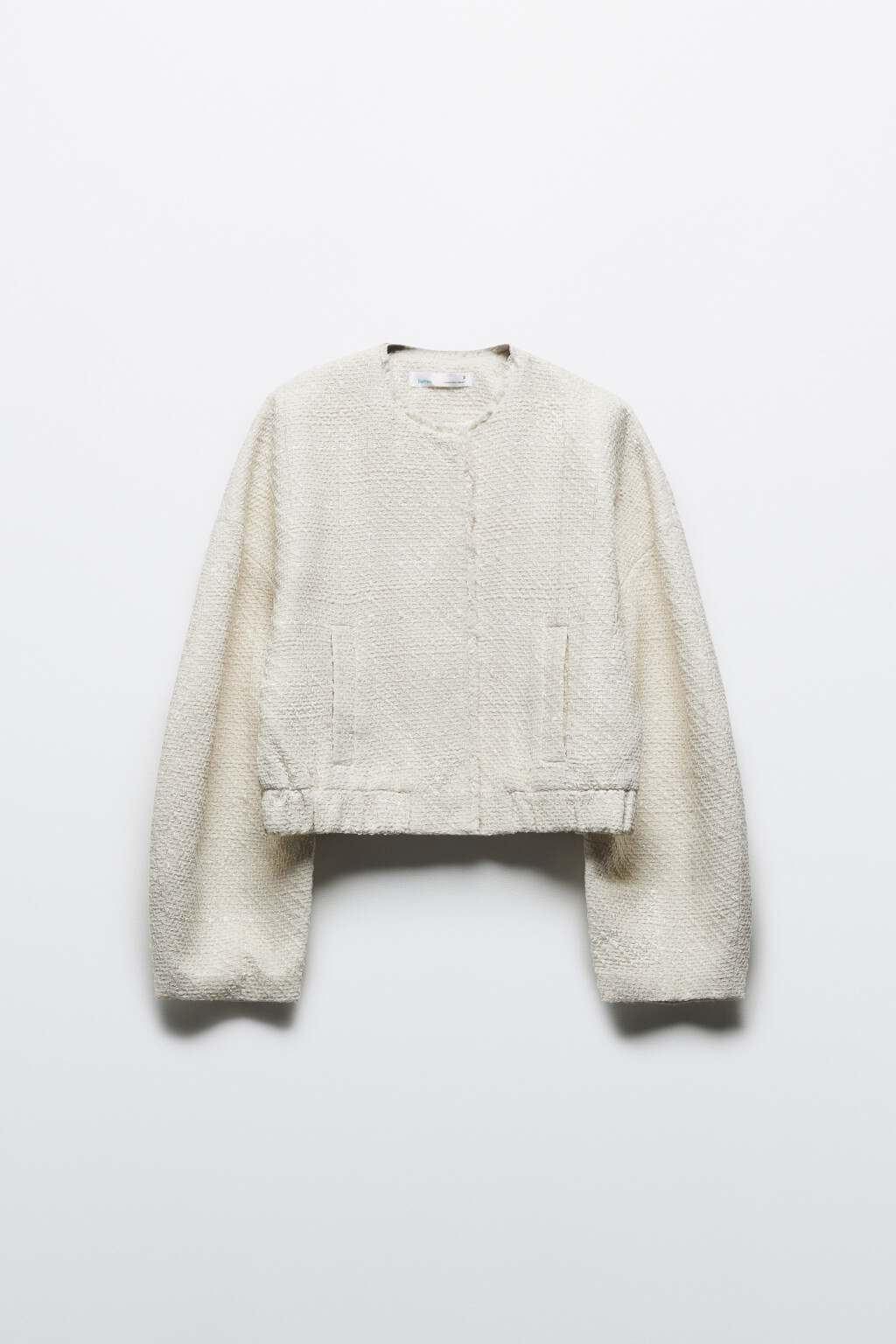Жакет-бомбер oversize твидовый укороченный - цвет молочный - 7