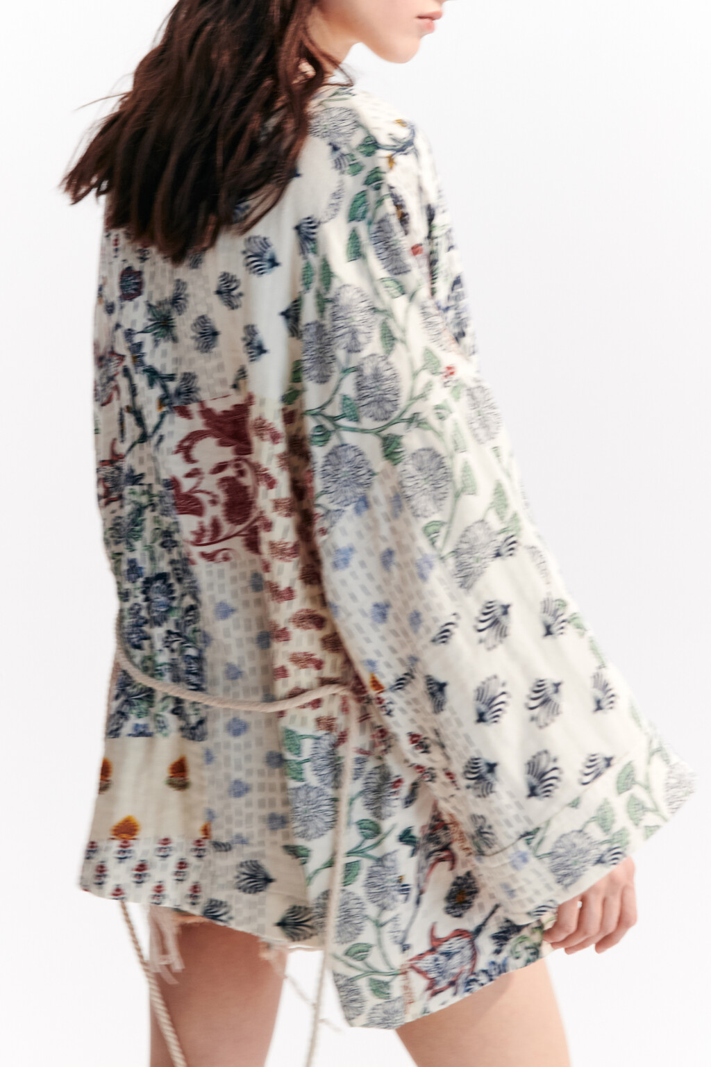 Блузка-кимоно с поясом - цвет мультиколор - 2