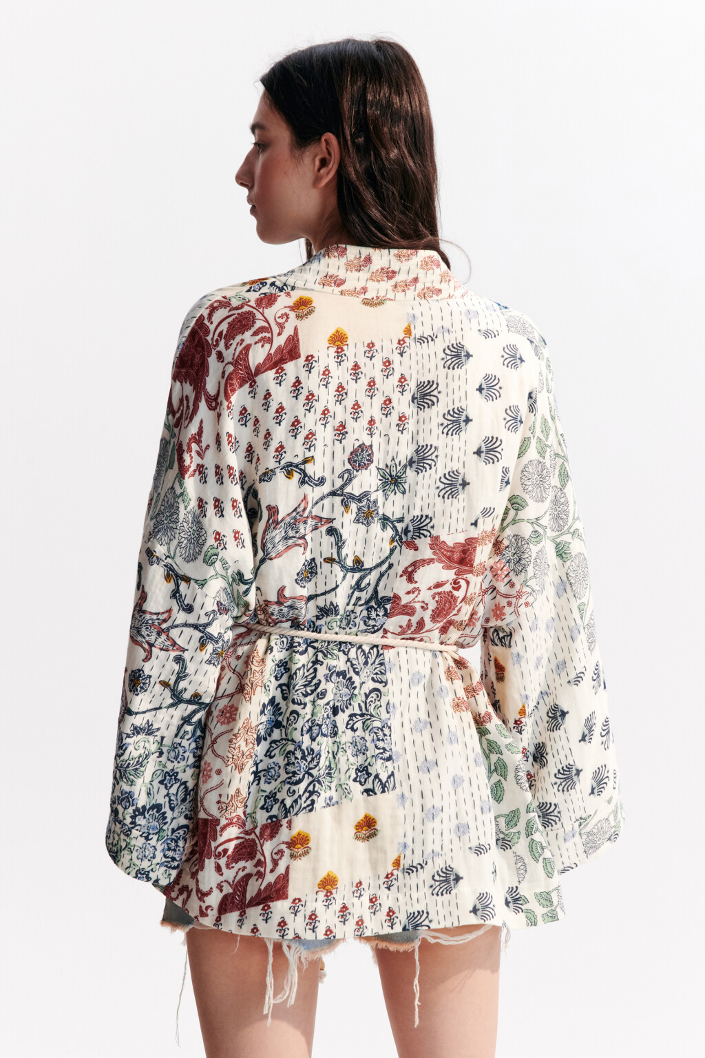 Блузка-кимоно с поясом - цвет мультиколор - 4