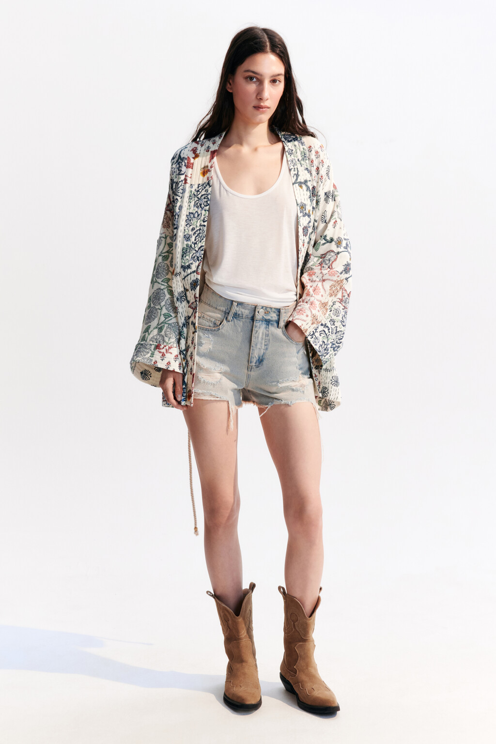 Блузка-кимоно с поясом - цвет мультиколор - 5