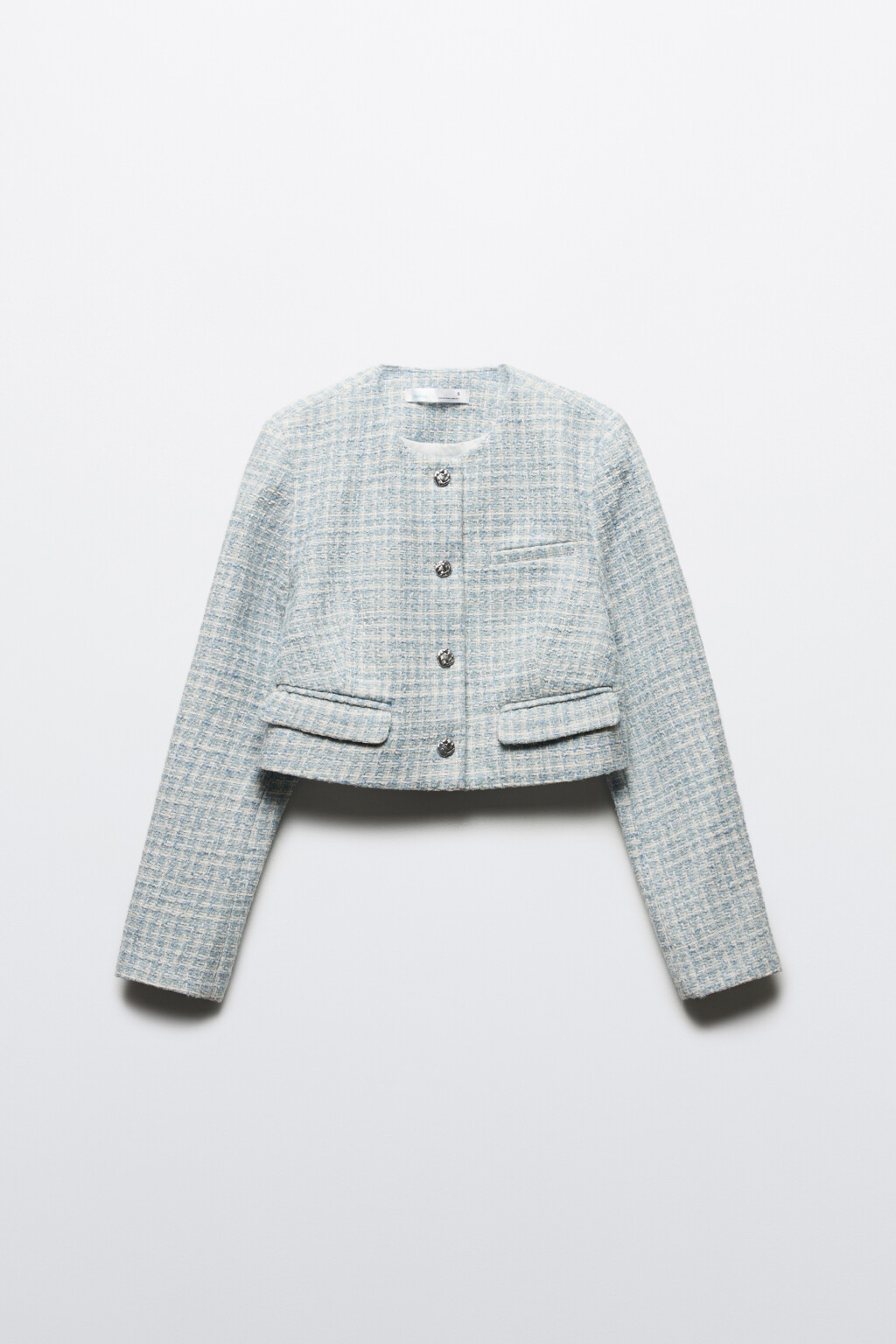Жакет твидовый укороченный - цвет голубой - 7