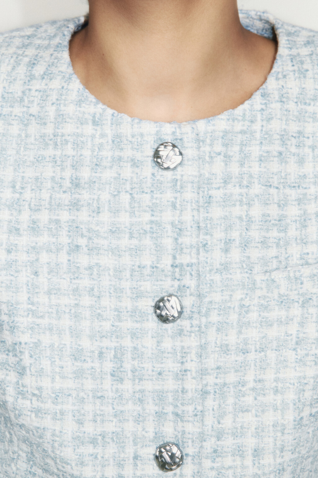 Жакет твидовый укороченный - цвет голубой - 5