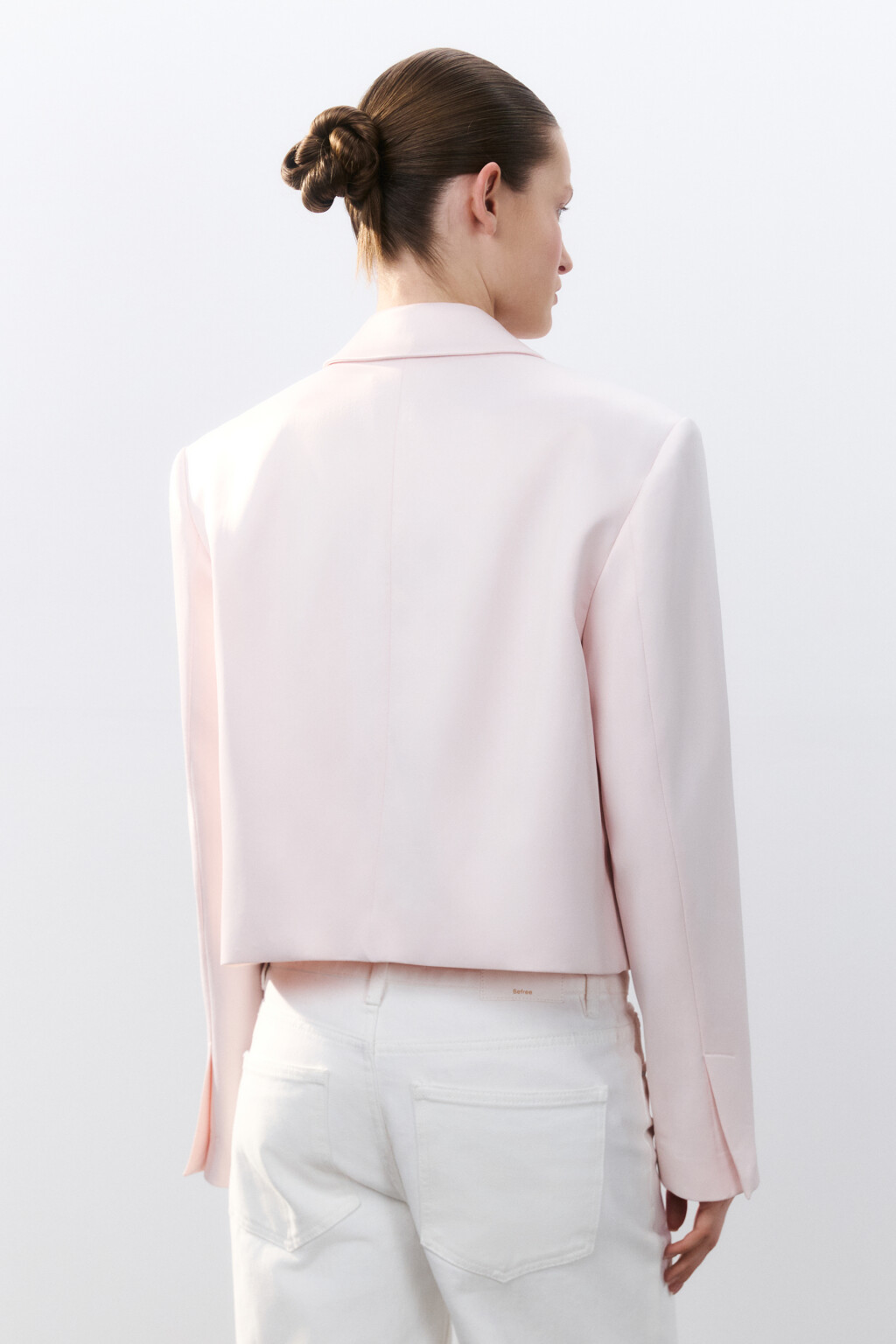 Жакет укороченный из атласной ткани - цвет розовый - 5