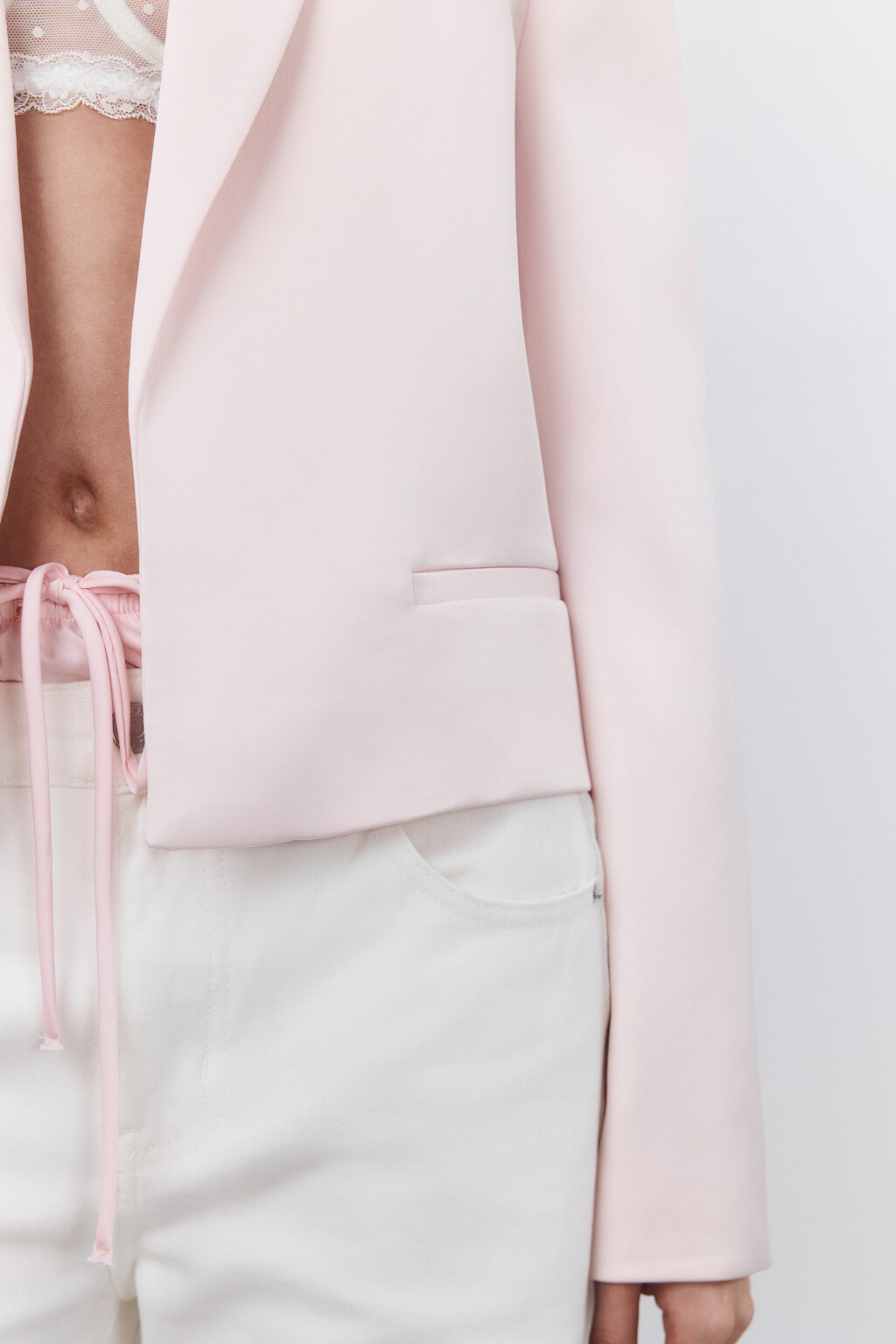 Жакет укороченный из атласной ткани - цвет розовый - 9