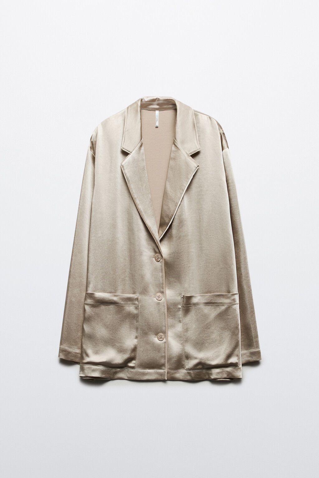 Жакет oversize из атласной ткани - цвет бежевый - 9