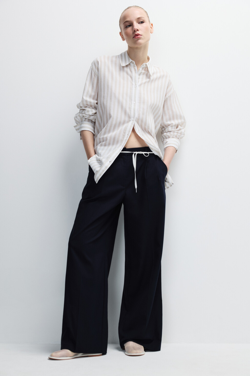 Брюки широкие костюмные со стрелками - цвет синий - 1