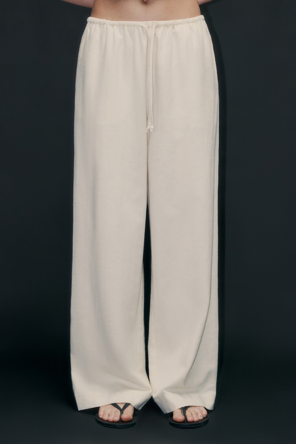 Брюки широкие с поясом на завязках - цвет бежевый - 3