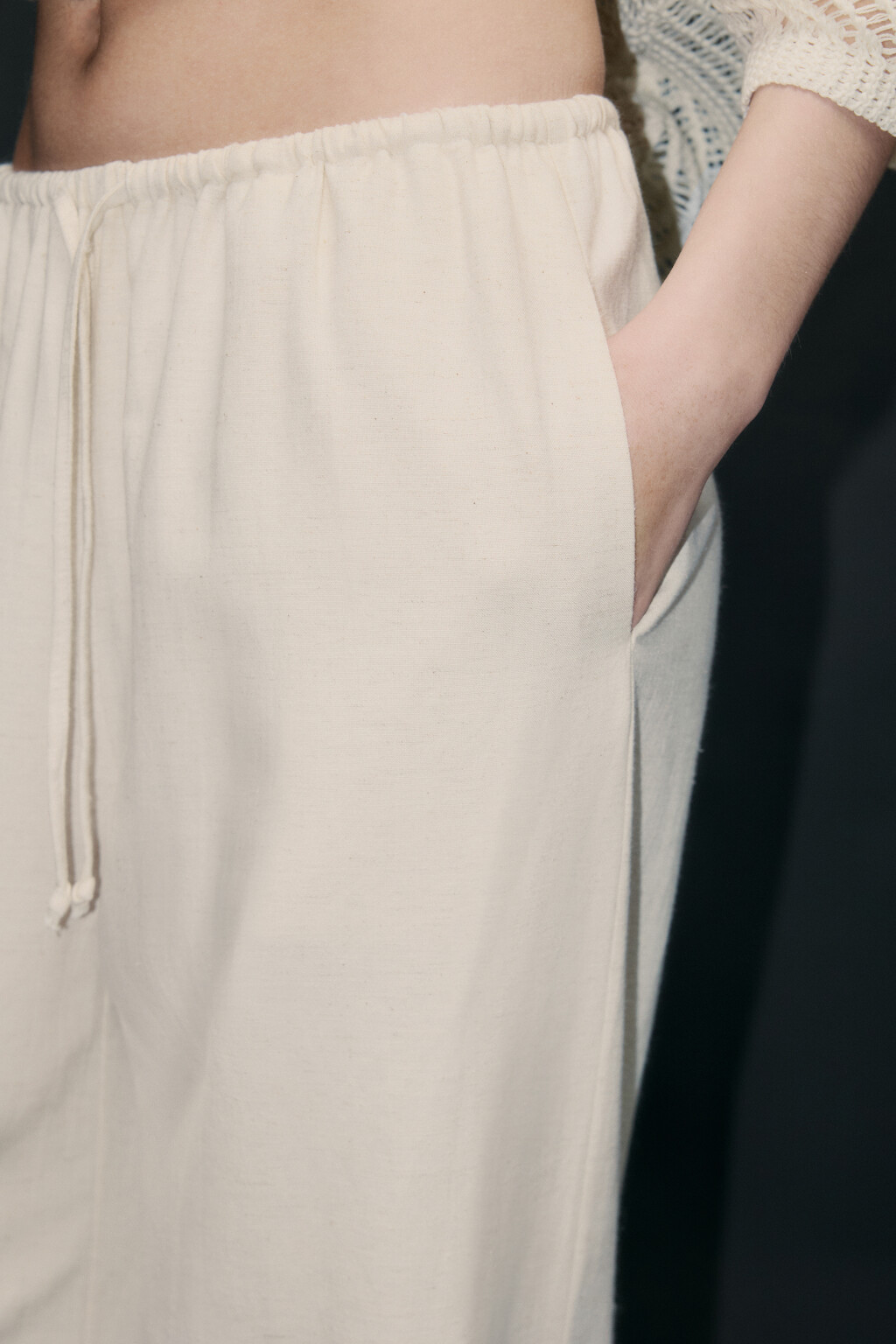 Брюки широкие с поясом на завязках - цвет бежевый - 7