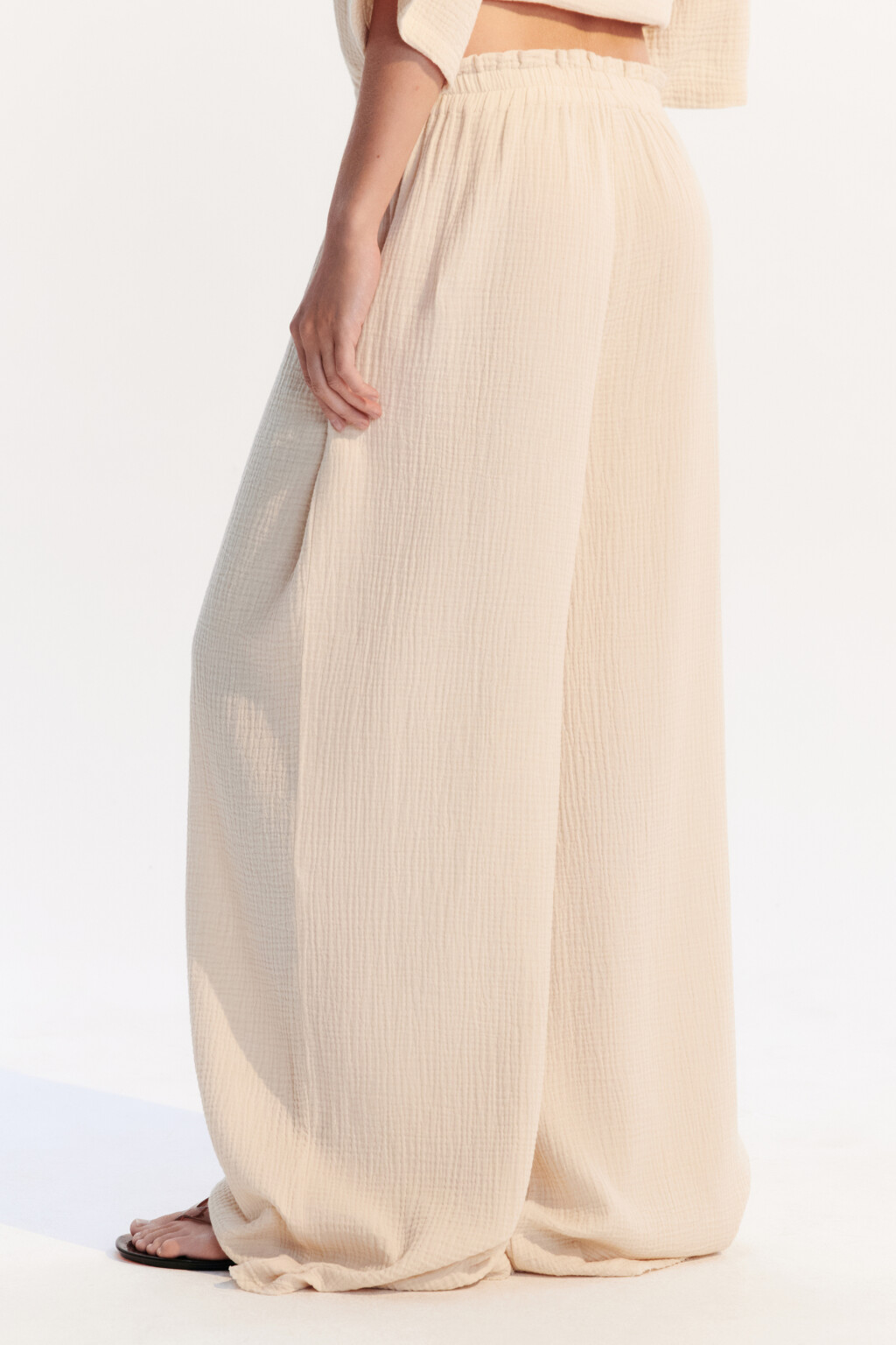 Брюки-палаццо из хлопкового муслина - цвет бежевый - 3