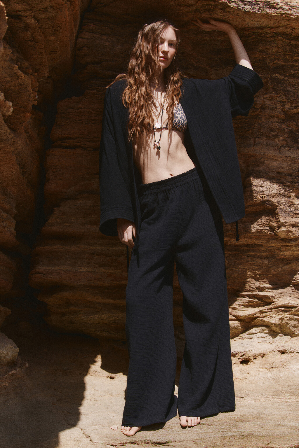 Брюки-палаццо из хлопкового муслина - цвет черный - 8