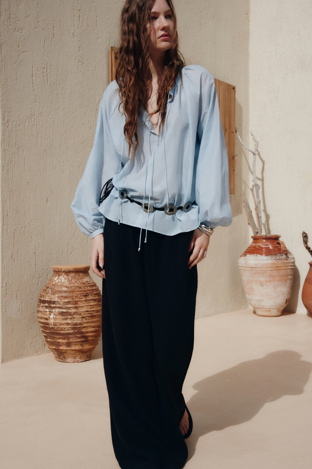 Брюки-палаццо из хлопкового муслина - цвет черный - 9