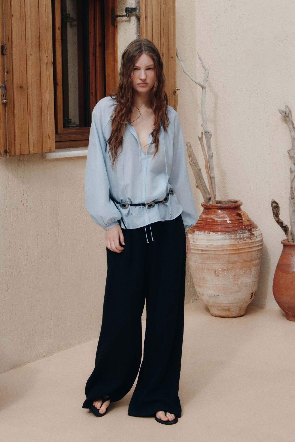 Брюки-палаццо из хлопкового муслина - цвет черный - 10