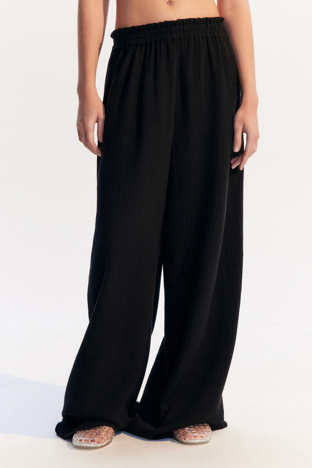 Брюки-палаццо из хлопкового муслина - цвет черный - 3