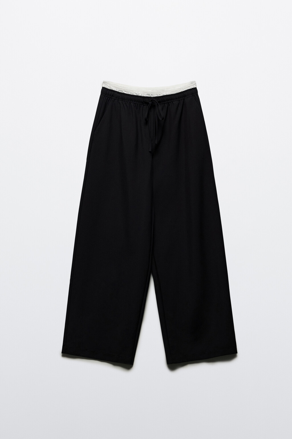 Брюки широкие костюмные с контрастным поясом - цвет черный - 7