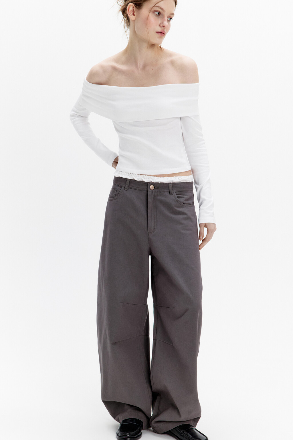 Брюки barrel fit широкие со средней посадкой - цвет серый - 1