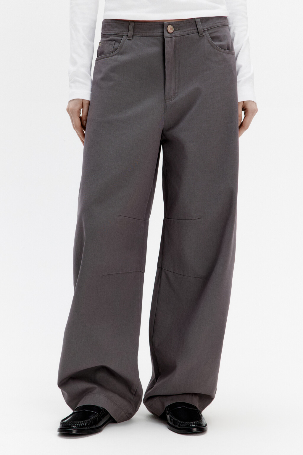 Брюки barrel fit широкие со средней посадкой - цвет серый - 2