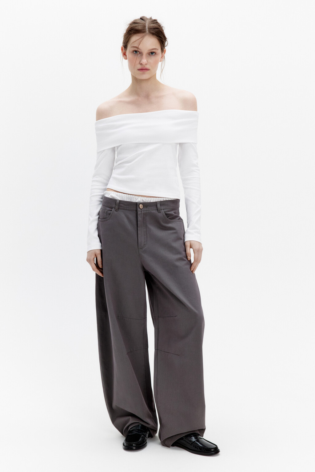 Брюки barrel fit широкие со средней посадкой - цвет серый - 4