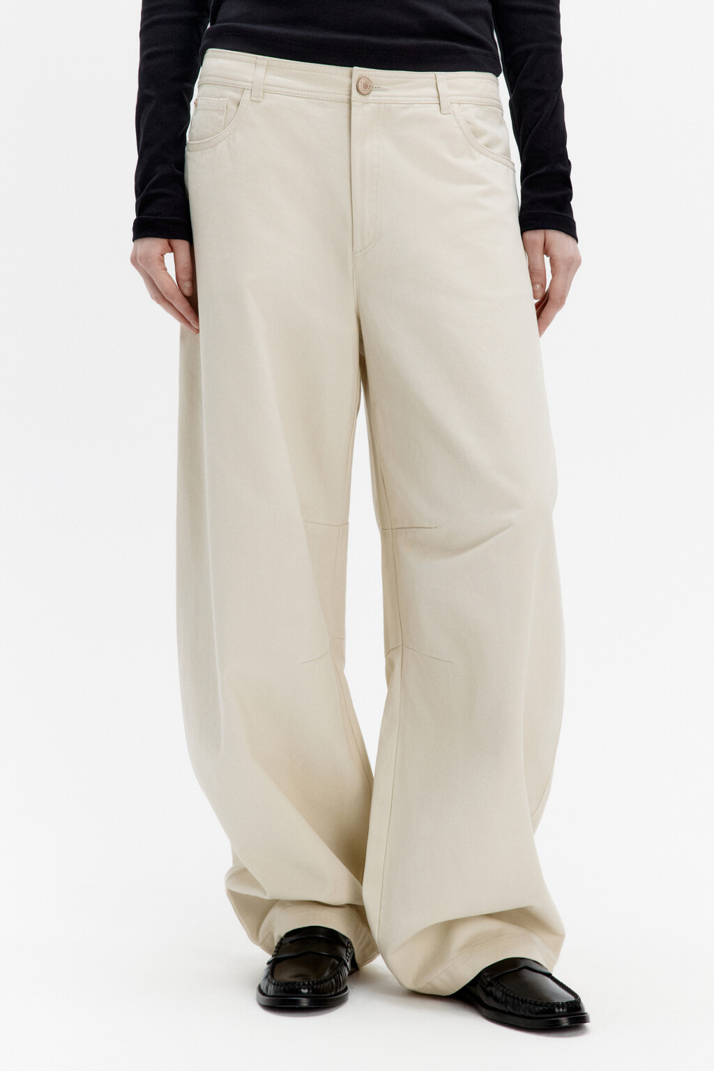 Брюки barrel fit широкие со средней посадкой - цвет бежевый - 2