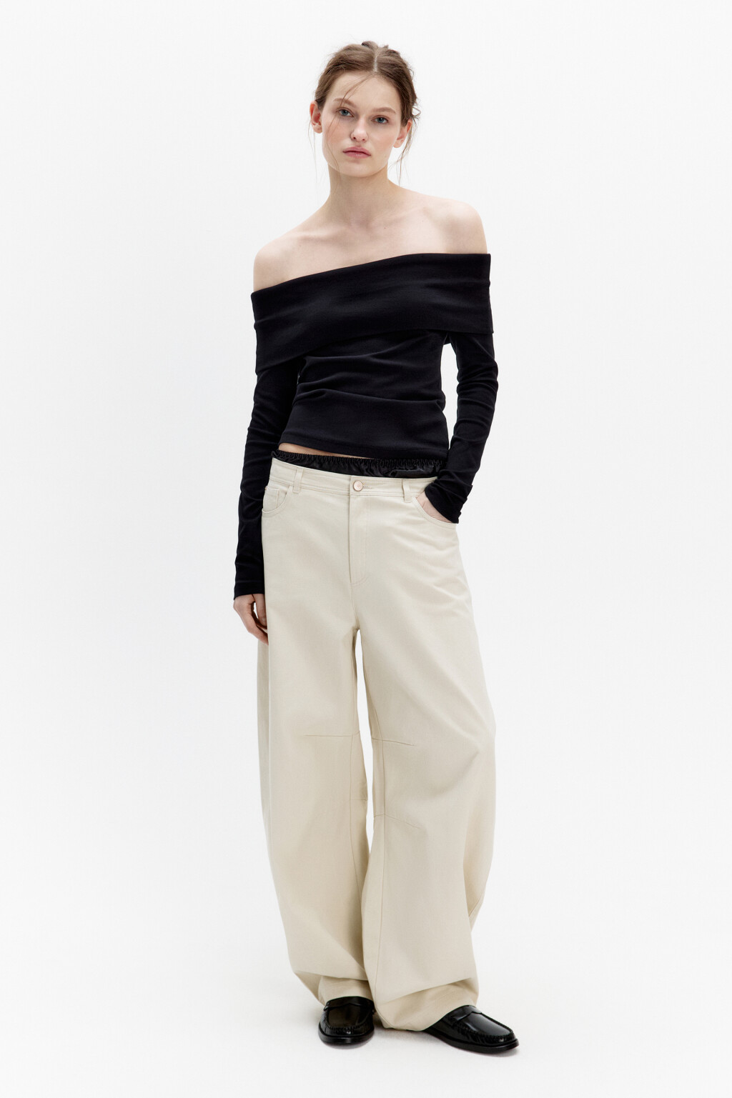 Брюки barrel fit широкие со средней посадкой - цвет бежевый - 4