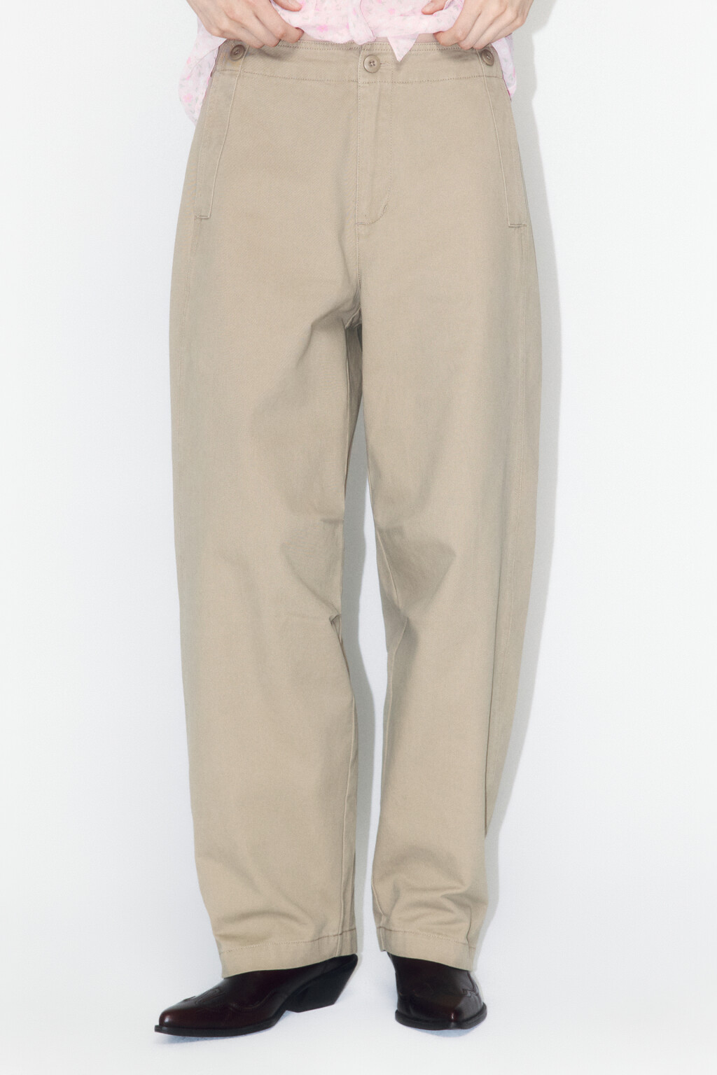 Брюки barrel fit широкие со средней посадкой - цвет бежевый - 2