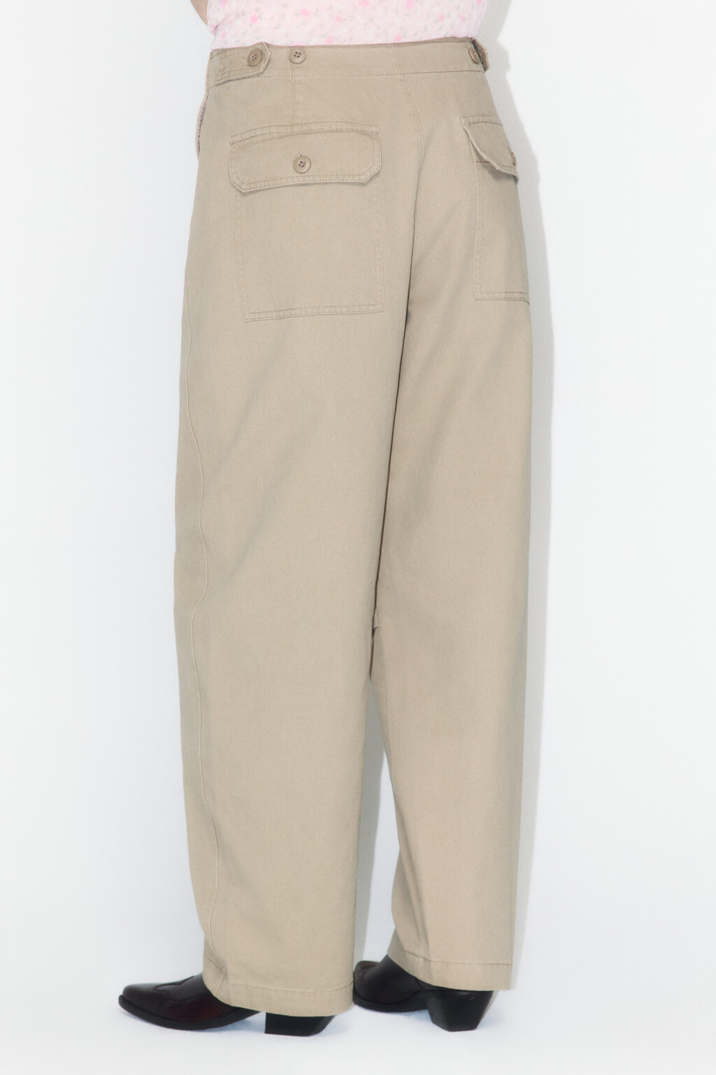 Брюки barrel fit широкие со средней посадкой - цвет бежевый - 3