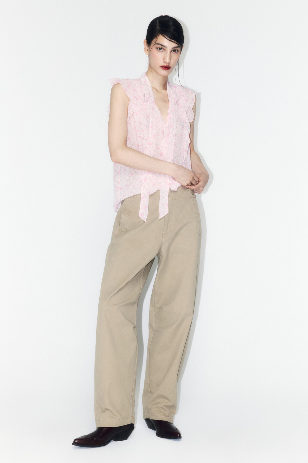 Брюки barrel fit широкие со средней посадкой - цвет бежевый - 4