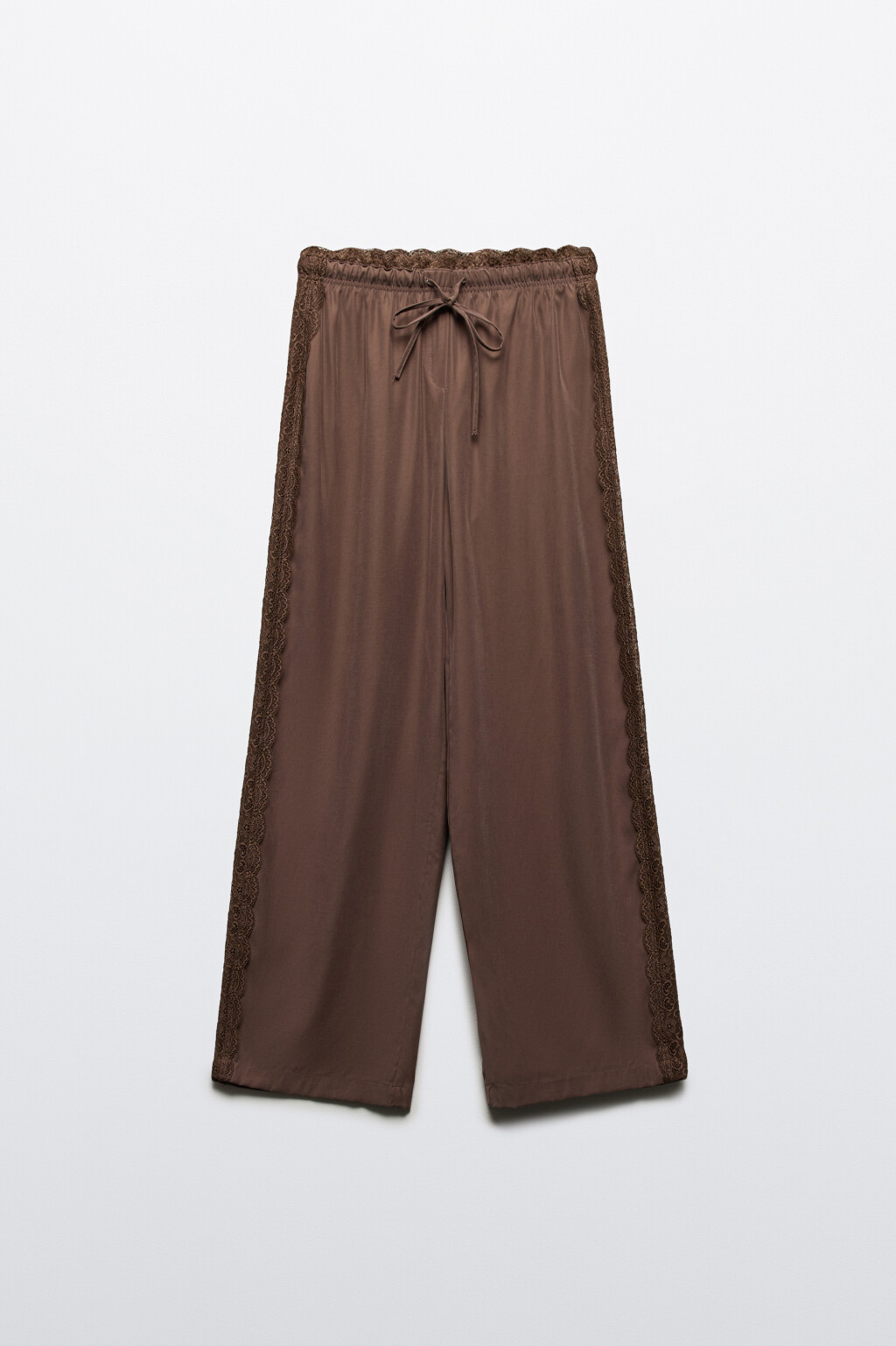 Брюки широкие с кружевными лампасами - цвет коричневый - 6