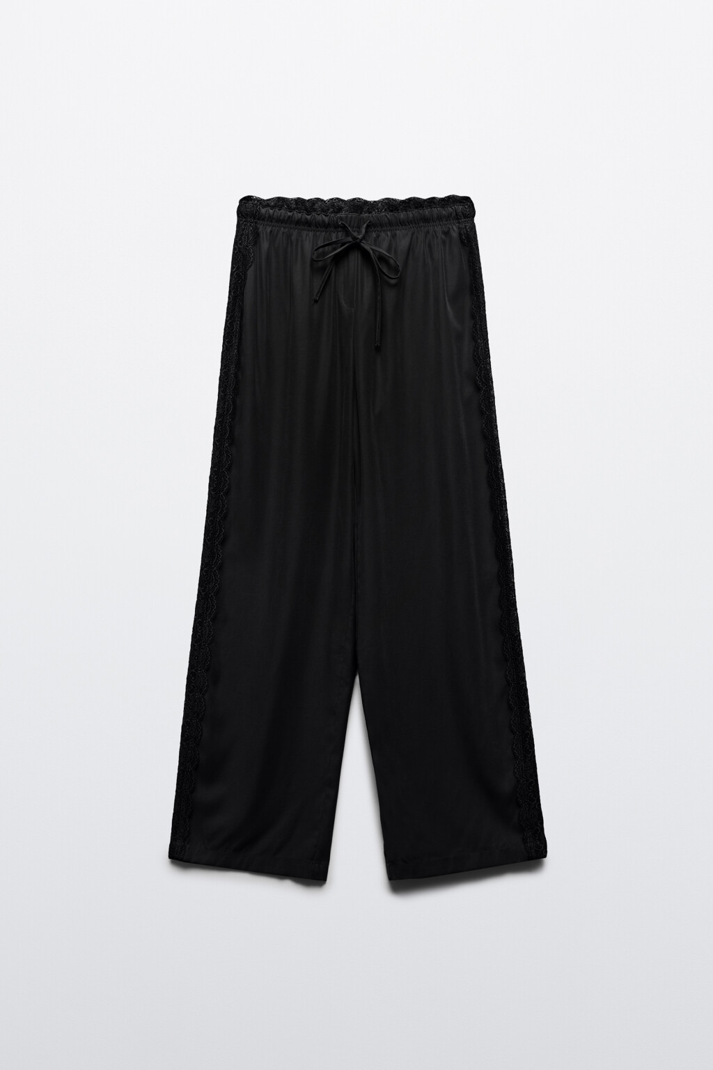 Брюки широкие с кружевными лампасами - цвет черный - 7