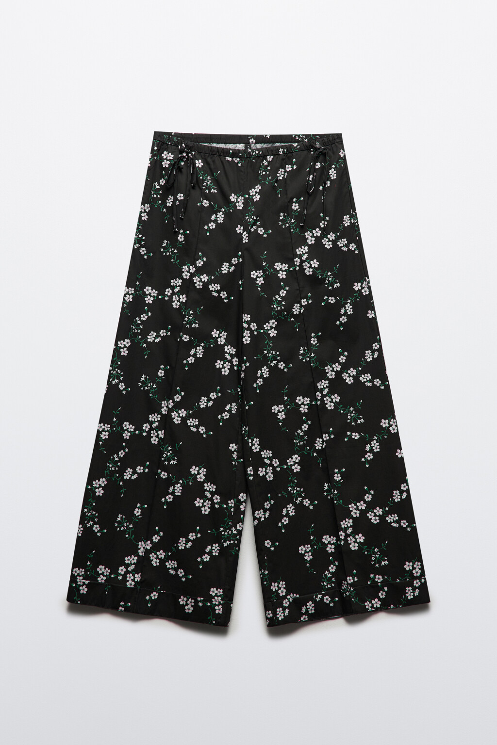 Брюки широкие с цветочным принтом - цвет черный - 8