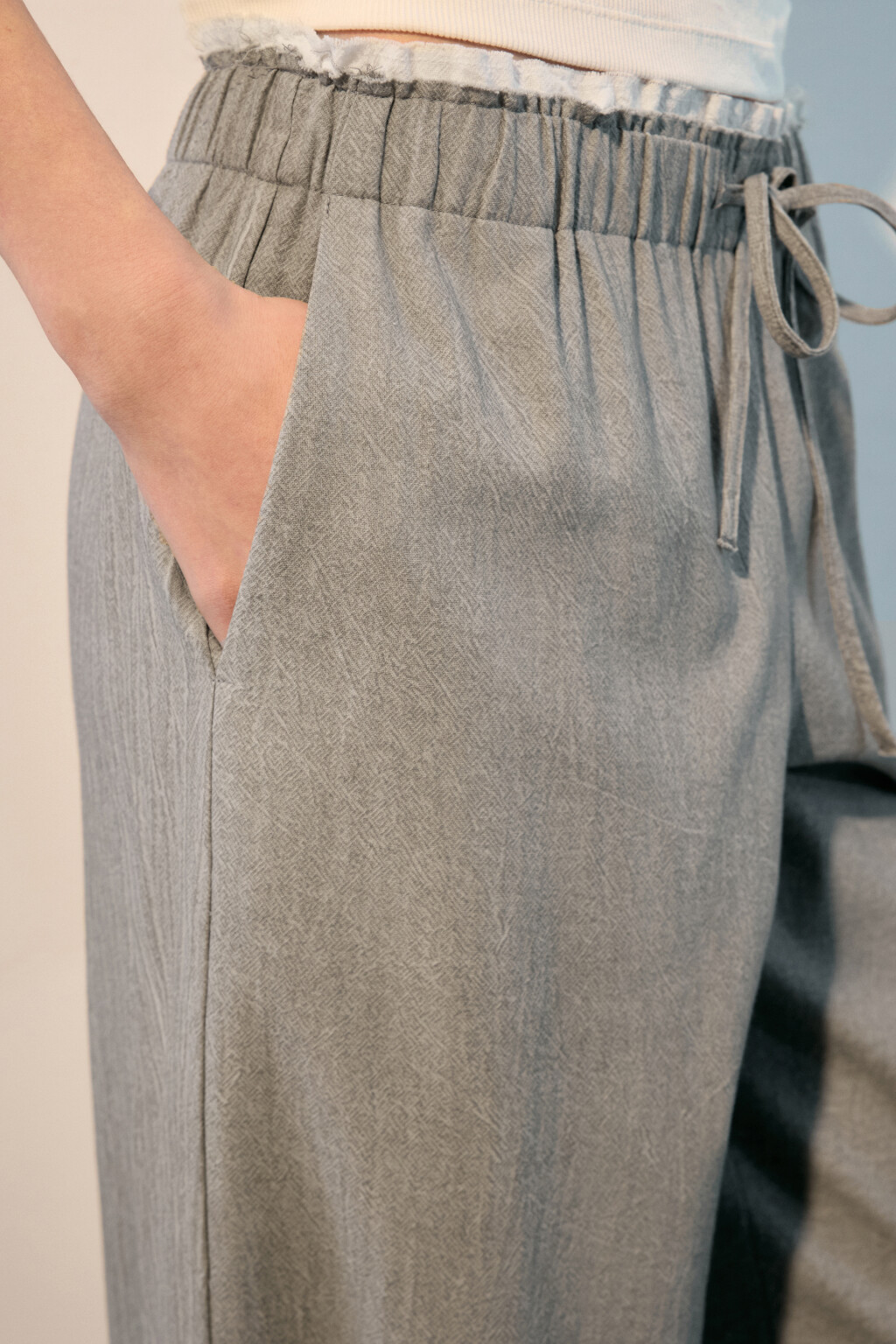 Брюки широкие с двойным поясом - цвет серый - 6