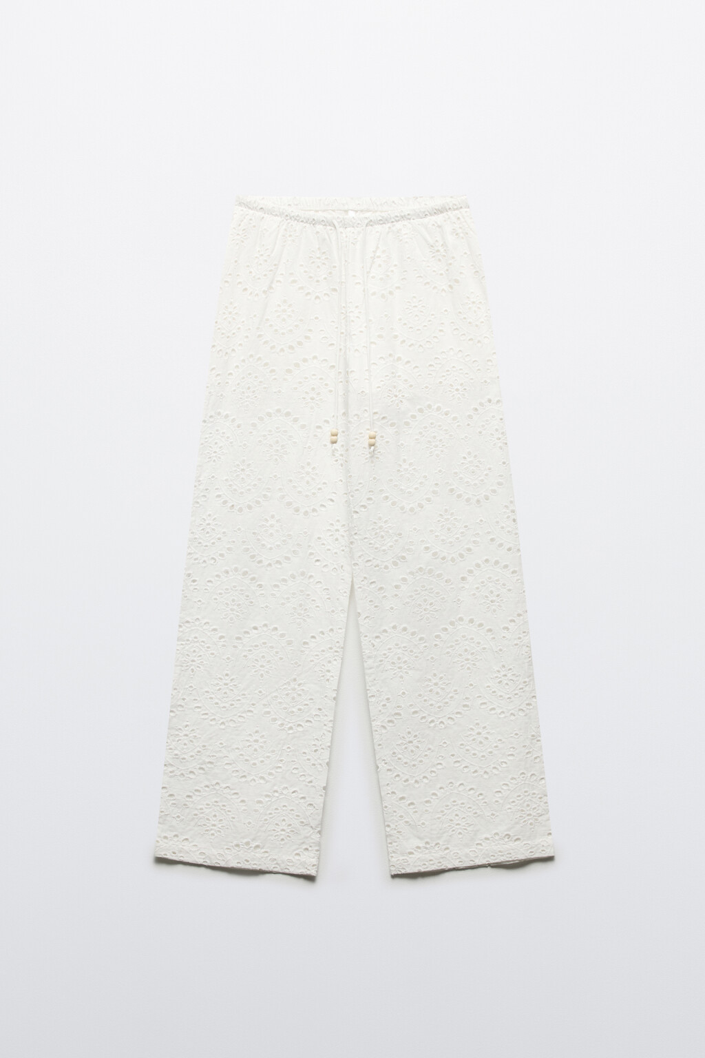 Брюки ажурные на завязках с бусинами - цвет белый - 7