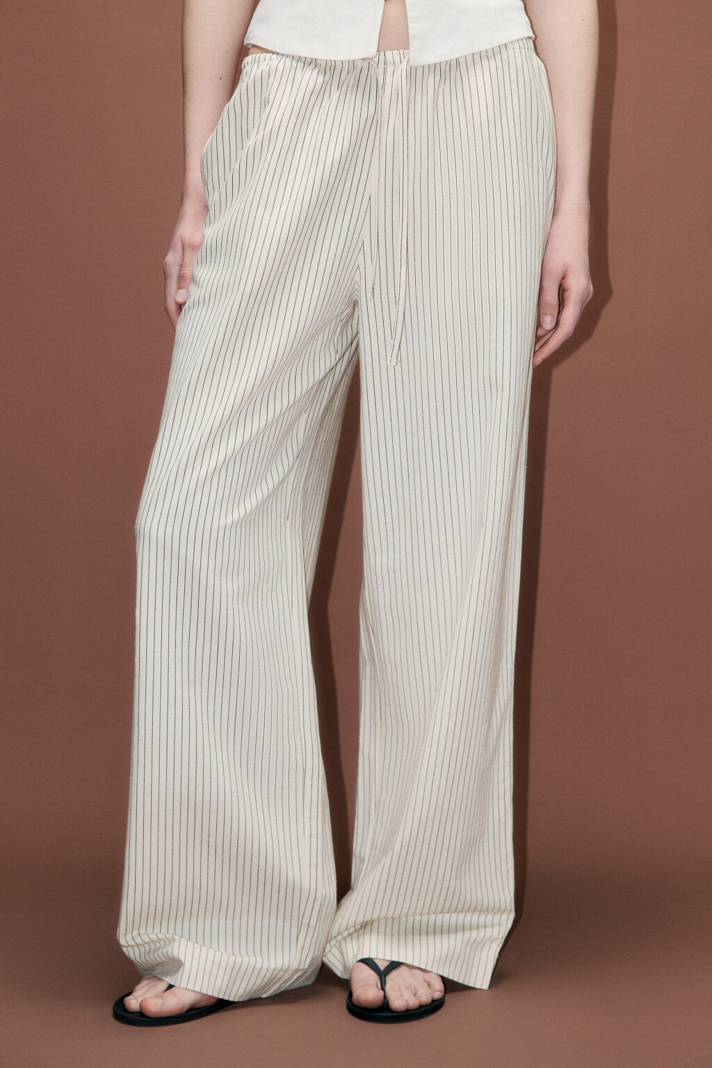 Брюки широкие с поясом на завязках - цвет бежевый - 2