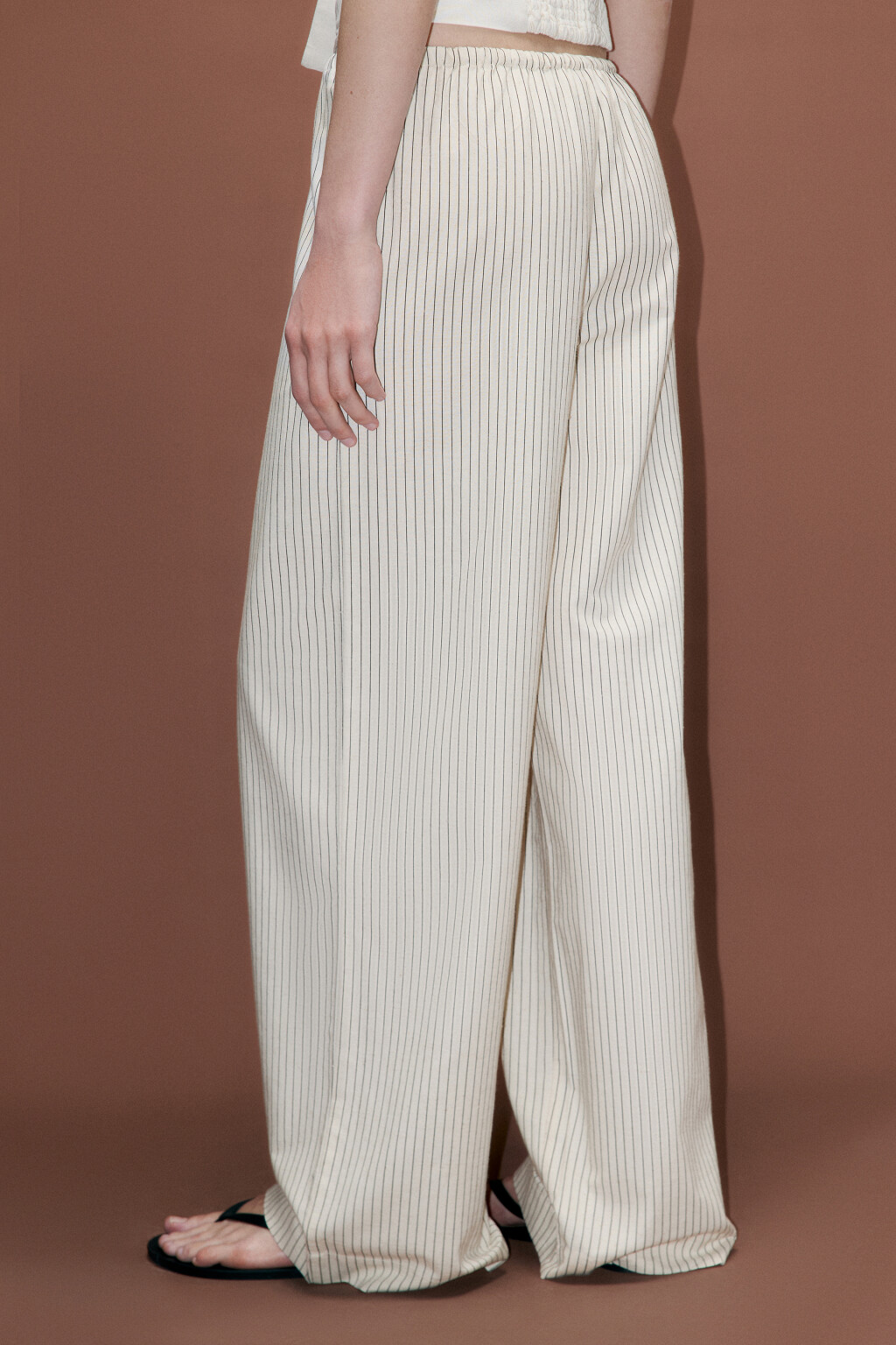 Брюки широкие с поясом на завязках - цвет бежевый - 3