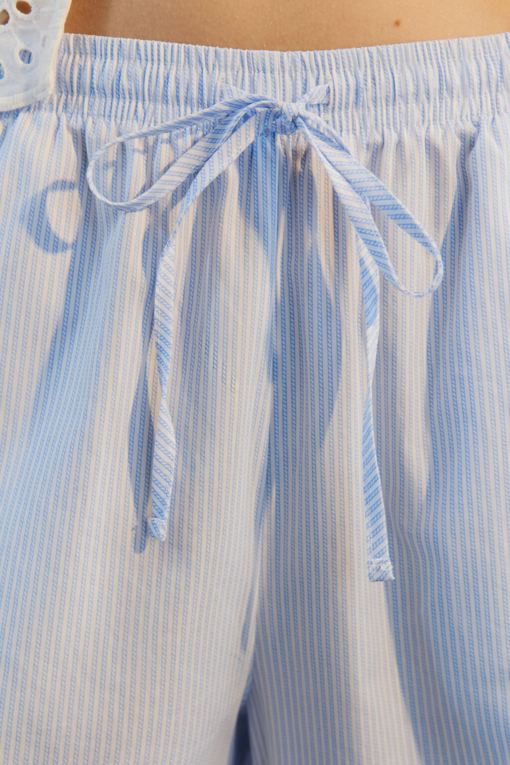 Брюки хлопковые в полоску с кружевом - цвет белый - 5