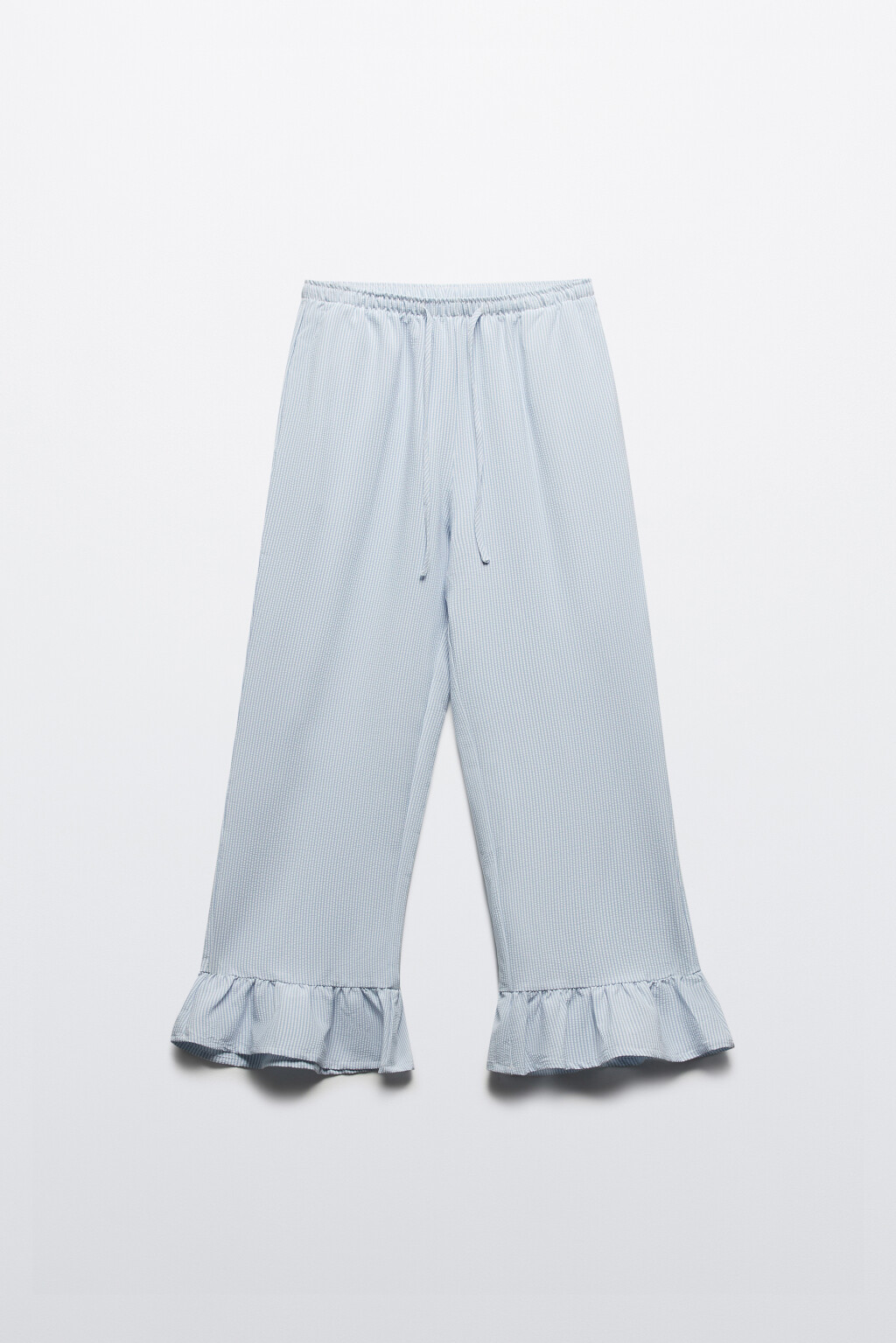 Брюки широкие укороченные с воланами - цвет голубой - 10