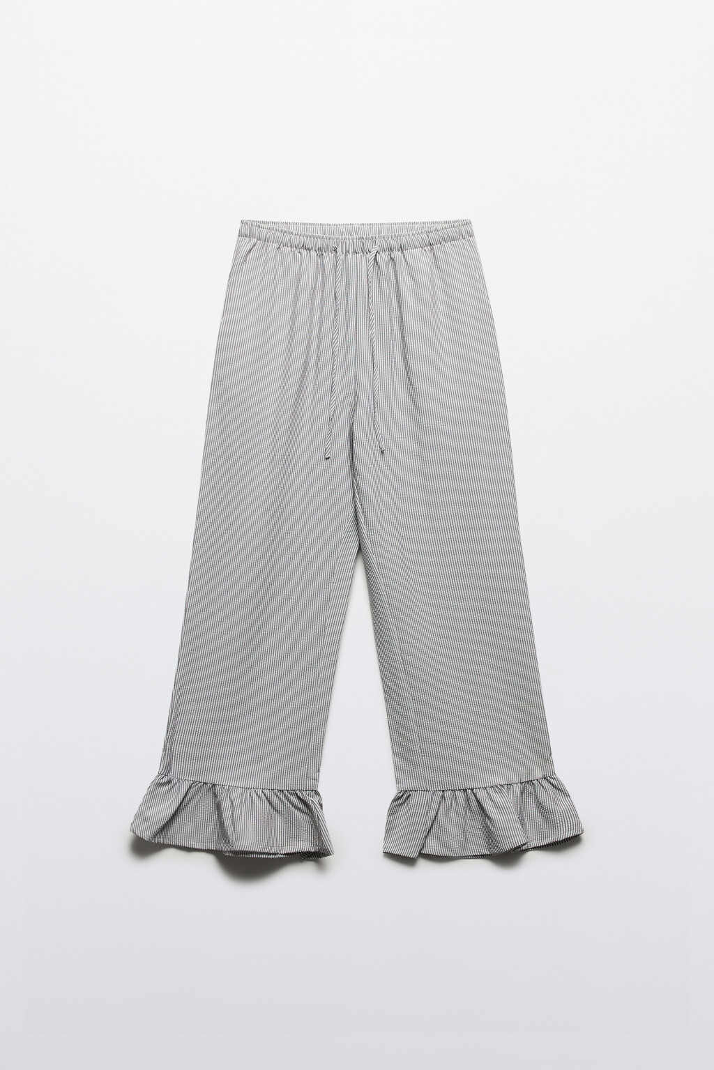 Брюки широкие укороченные с воланами - цвет черный - 9