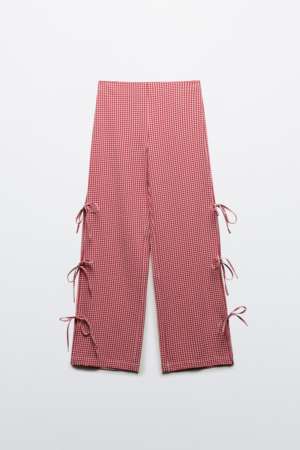 Брюки в клетку с разрезами и завязками - цвет красный - 10