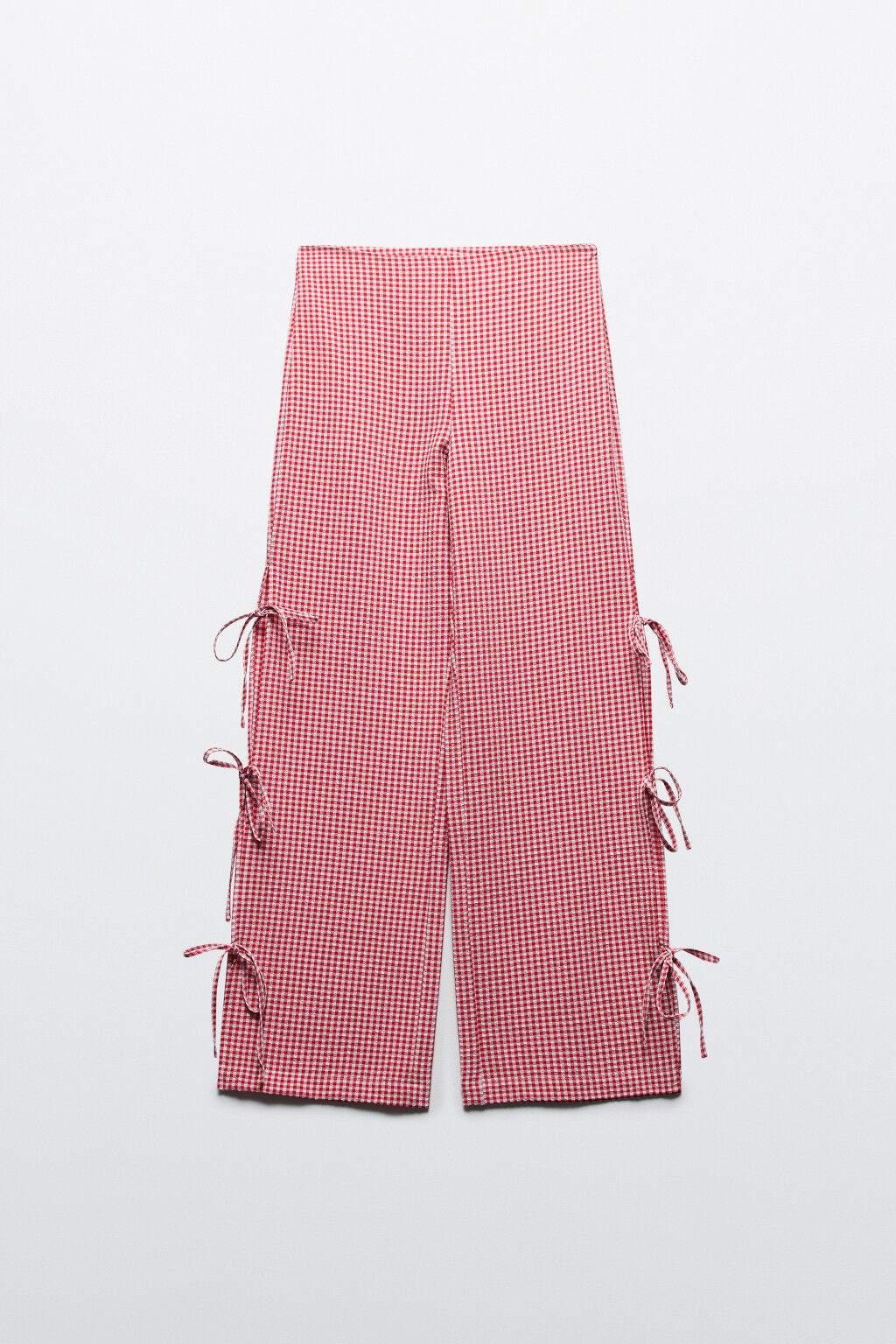 Брюки в клетку с разрезами и завязками - цвет красный - 11