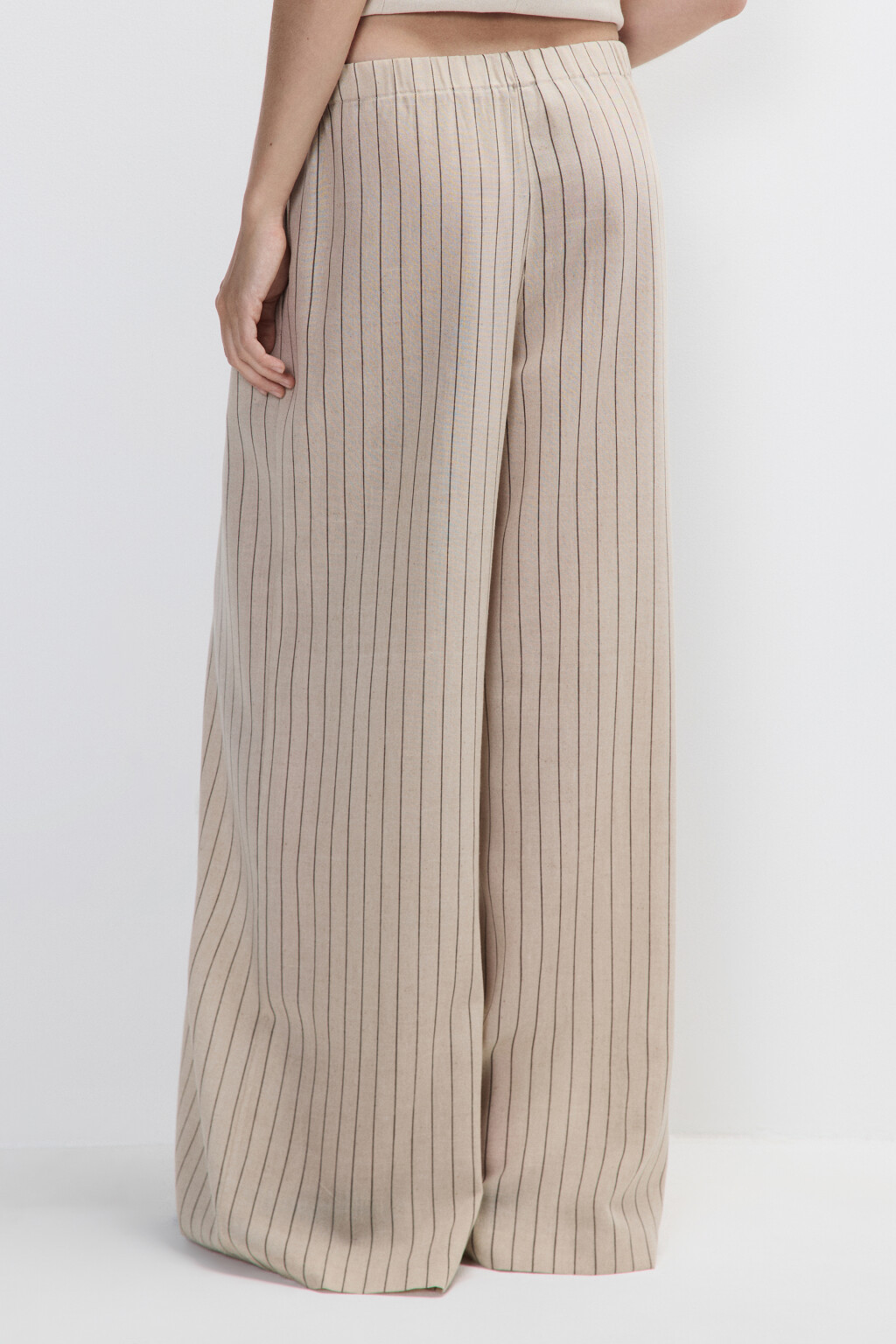Брюки широкие в полоску - цвет бежевый - 3