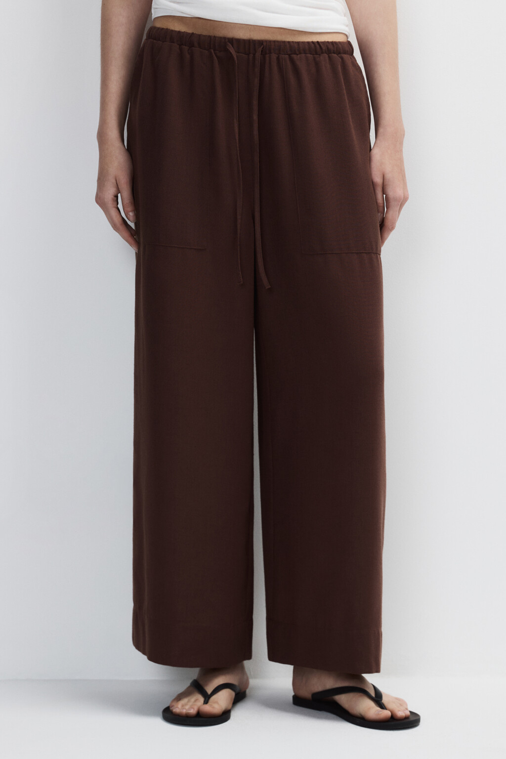Брюки широкие с накладными карманами - цвет коричневый - 3
