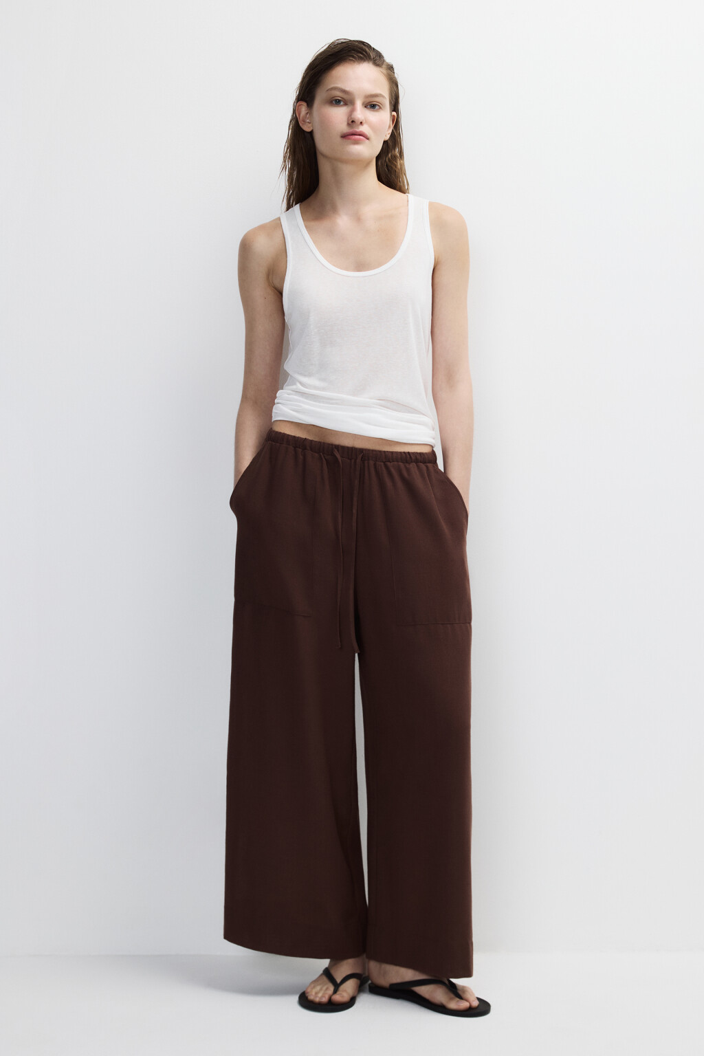 Брюки широкие с накладными карманами - цвет коричневый - 5