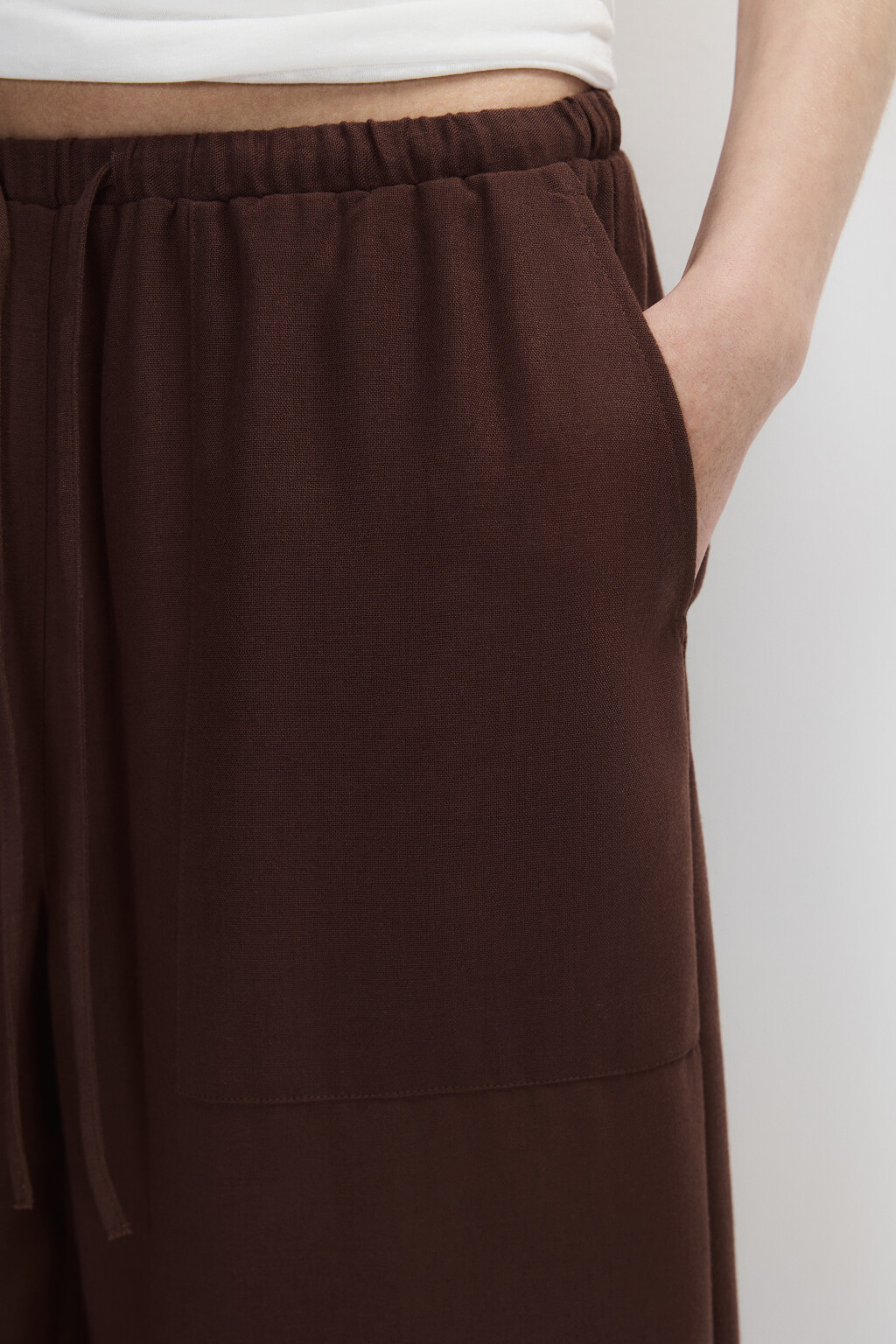 Брюки широкие с накладными карманами - цвет коричневый - 7