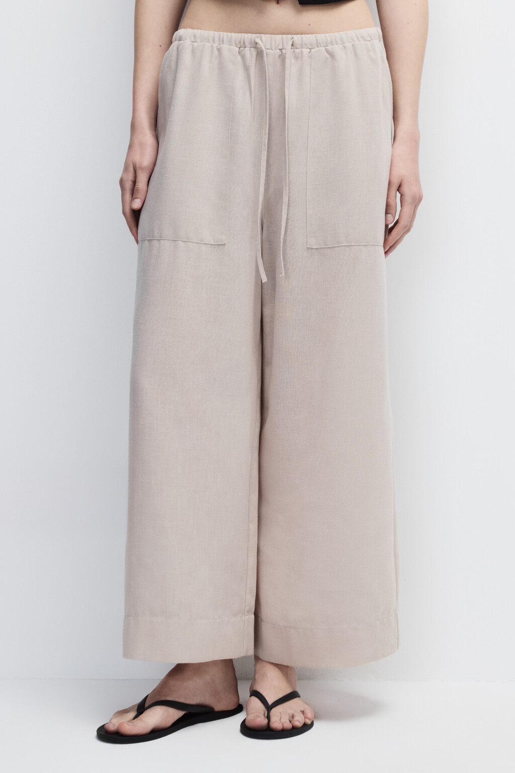 Брюки широкие с накладными карманами - цвет бежевый - 2