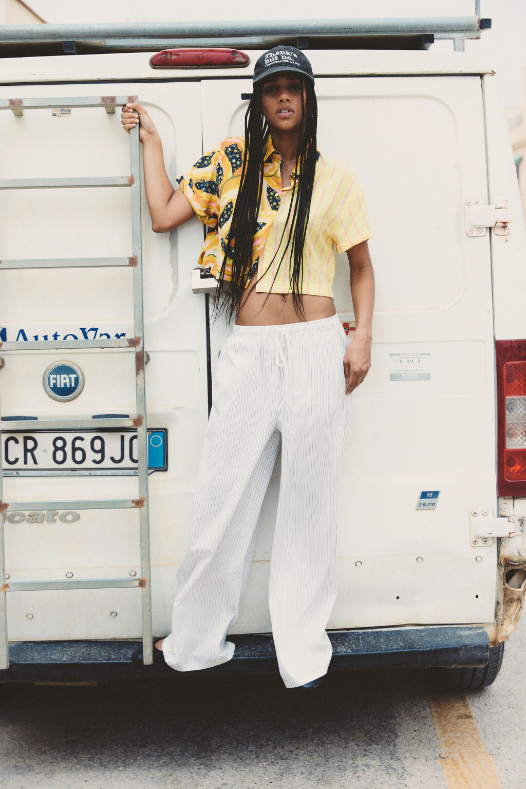 Брюки широкие хлопковые в полоску - цвет черный - 1