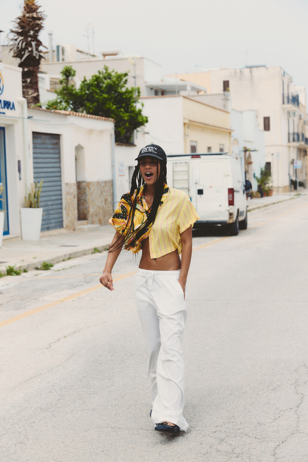 Брюки широкие хлопковые в полоску - цвет черный - 2