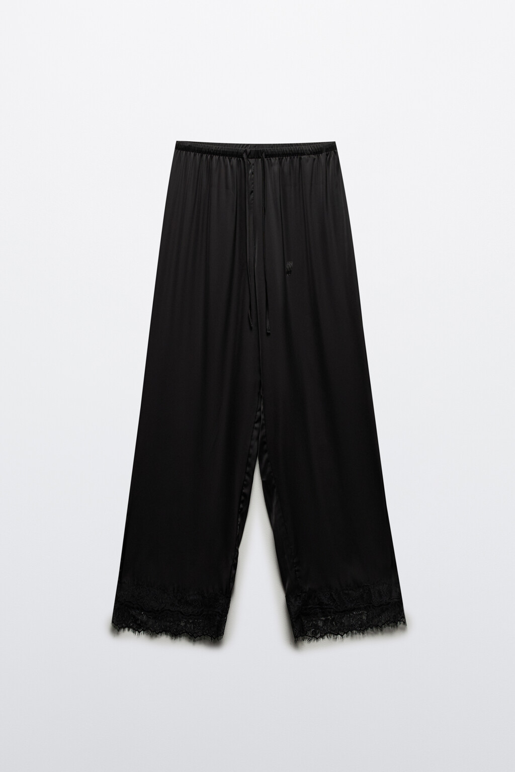 Брюки атласные с кружевом - цвет черный - 8